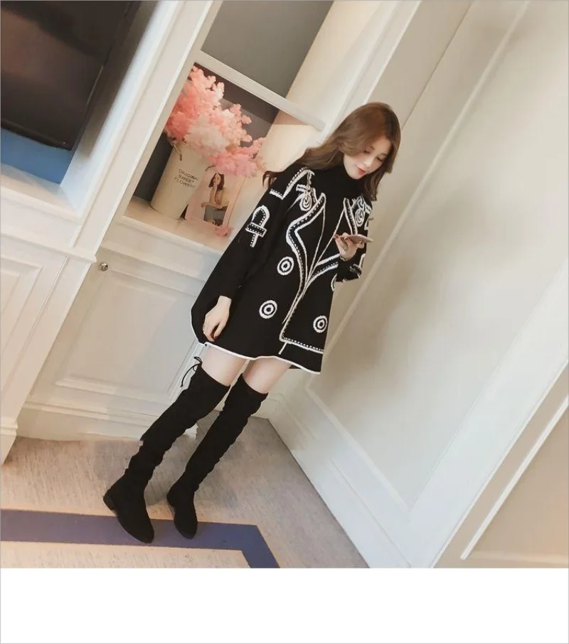 Sweater Cloak Women Femme Autumn Winter New Korean Of The Long High Collar Loose Cape Pullover Female Bat Shirt Poncho