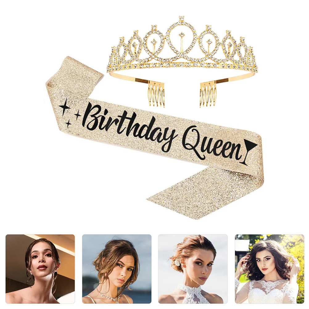 

1Set Birthday Crown Girl Sash Tiara Set Durable Premium Material Birthday Party Supplies Celebration Female Party Sash