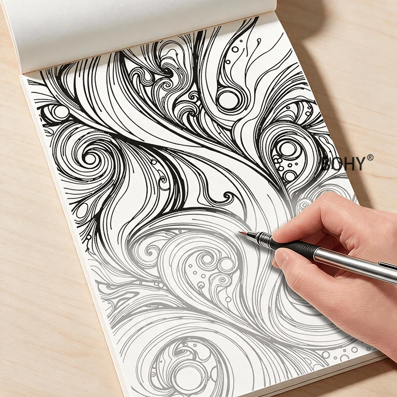 1 Adult Decompression Line Drawing and Coloring Album, with Line Drawing Patterns Like Hydrangeas/mandala/Zen Landscape 24 Pages