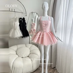 OLOEY Modern Halter Short Cocktail Dresses Sleeveless Pleats Bows Wedding Party Dresses Soft Tulle Formal Prom Gown Custom Made