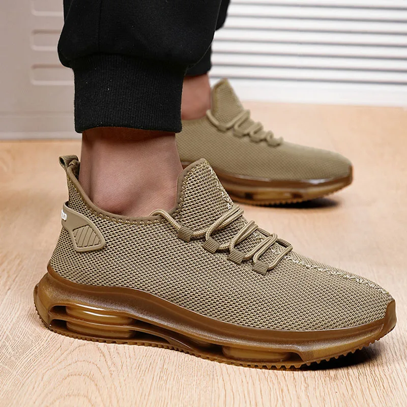 

2025 Men's Platform Sneakers Knitted Fabric Openwork Cushion Running Shoes Mesh Gym Shoes Soft Sole Walking Shoes Male Trainers