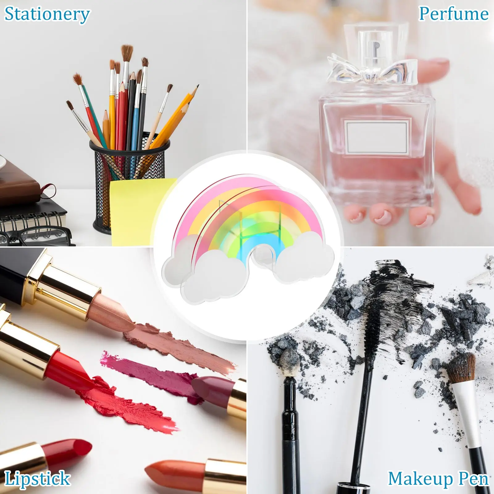 

1pc Rainbow Makeup Brush Holder Desk Organizer Acrylic Pen Container Pencil Storage Material Home Office Student Use