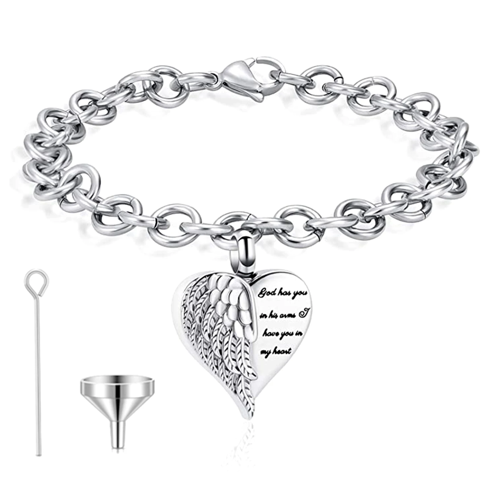 Urn Bracelet for Ashes Stainless Steel Cremation Bracelet with Heart Charm Ashes Holder Memorial Jewelry Urn Bangle for Ashes