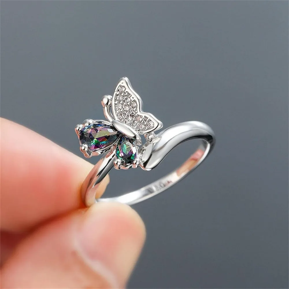 Elegant Colorful Butterfly Ring Exquisite Love All-Match Ring Personality Romantic Couple Rings Wedding Jewelry Gift