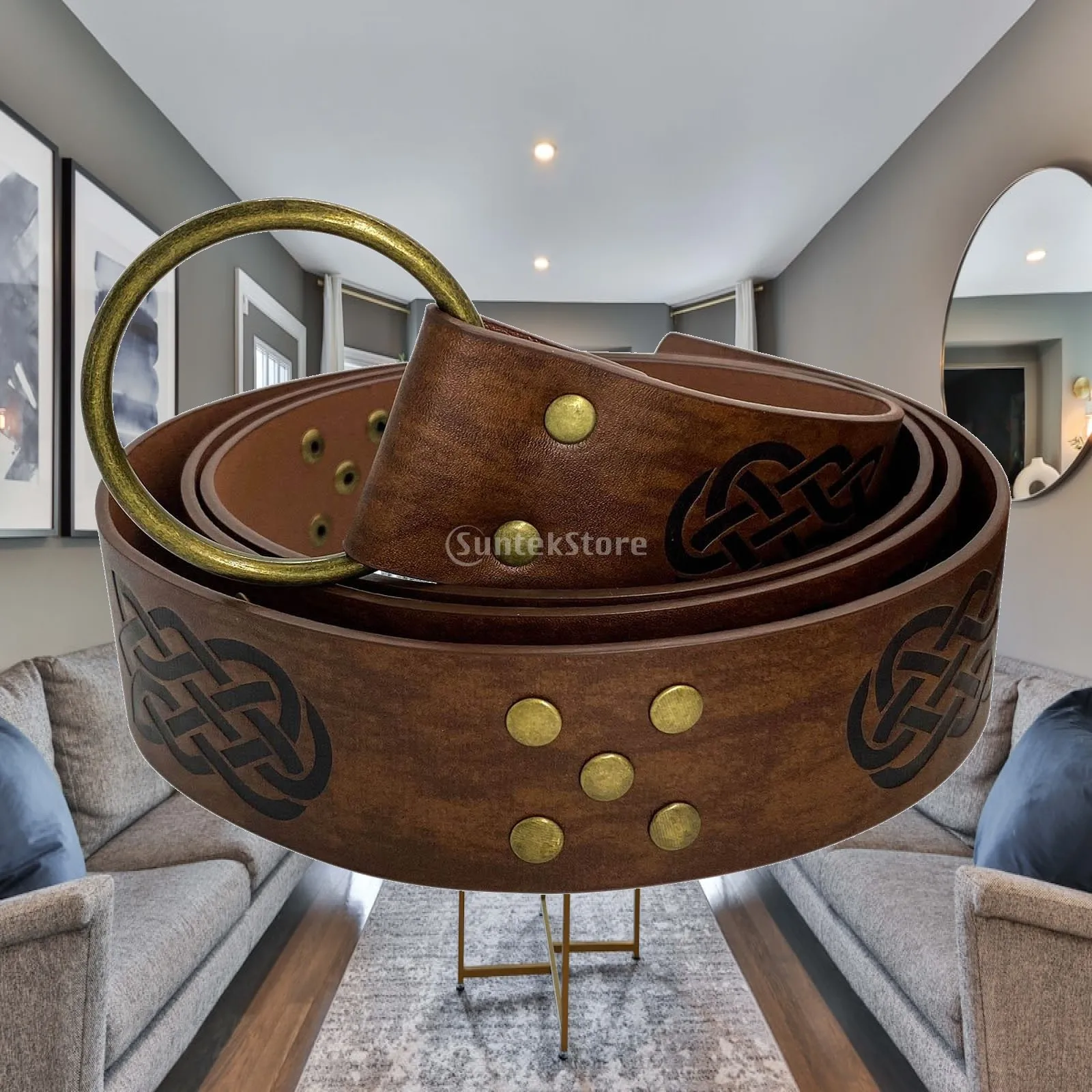 Medievl Viking Belt for Men, Renissnce Knight Belt, Embossed PU Belt, Viking Costume LRP Ccessories