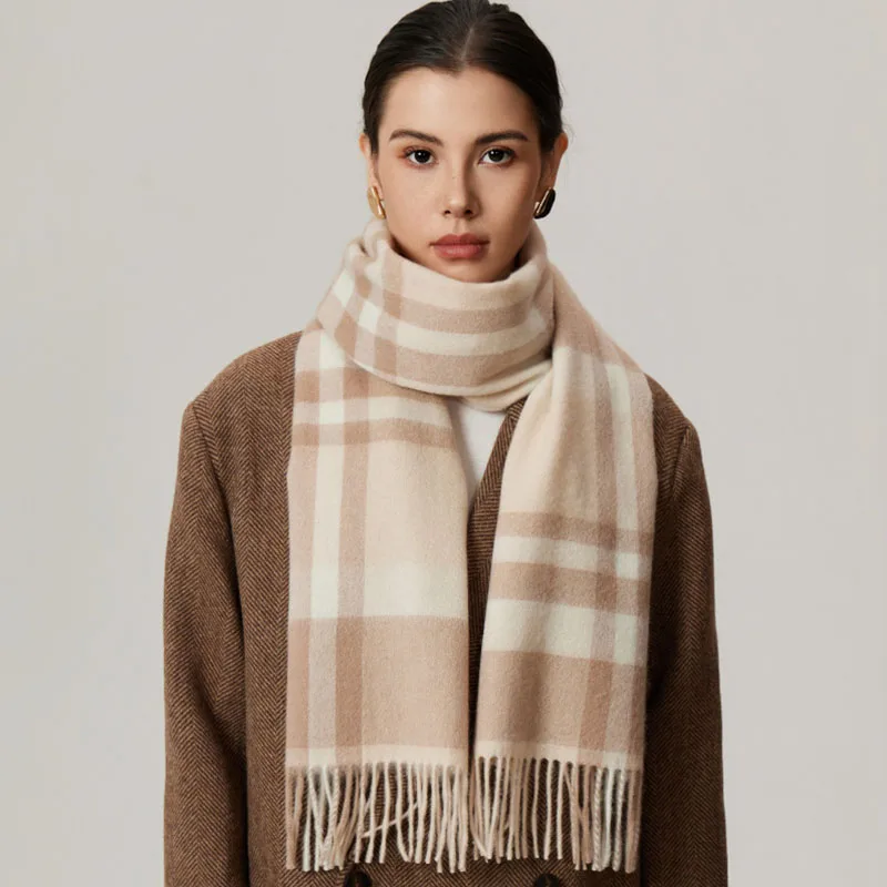 وشاح صوف 100% للنساء أوشحة طويلة منقوشة على الموضة مقاس 180 × 30 سم