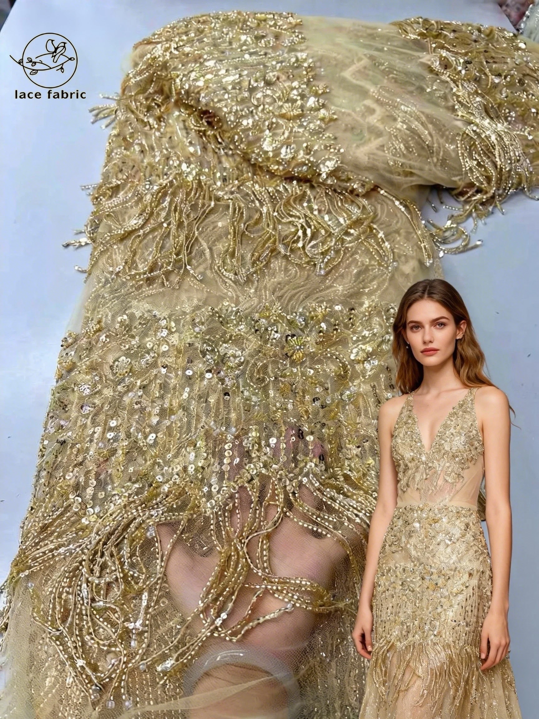 

2026 Latest French 3D Tassel Beaded Tulle Lace Fabric High Quality African Lace Fabrics With Sequins For Evening Party Dresses