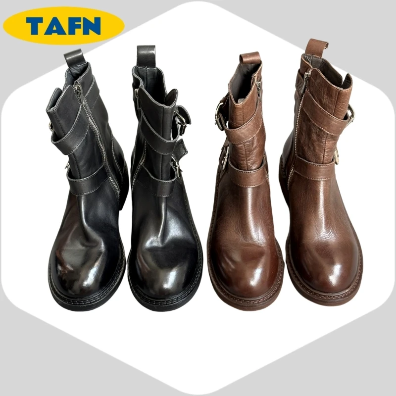 

Сапоги из стираной лошадиной кожи, простые и красивые универсальные классические женские ботинки на подтяжках AE2218