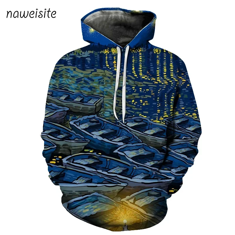 2023 new Fashion Hip-hop Pop Harajuku Van Gogh Oil Painting Starry Night 3D Print Hoodie Women Men Sweatshirt Mens Hoodies