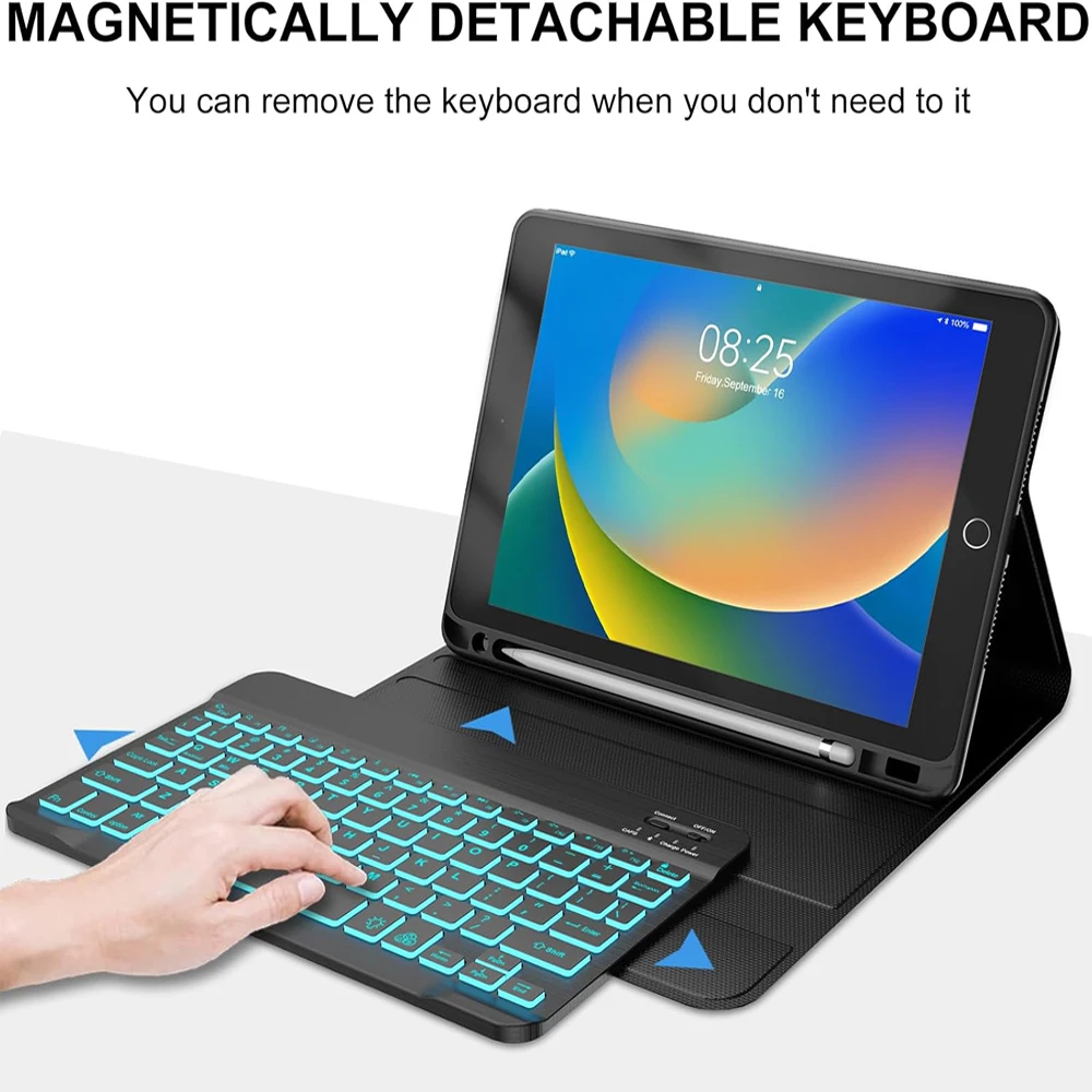Case for iPad 9th/8th/7th Gen 10.2 Inch, Detachable Keyboard for iPad Pro 10.5/iPad Air 3rd Gen 10.5 Inch with 7 Color Backlit