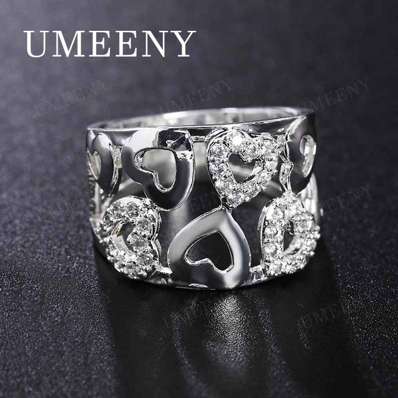 

Luxury 925 sterling silver 7-10# exquisite heart-shaped zircon hollow ring for women Temperament wedding jewelry party