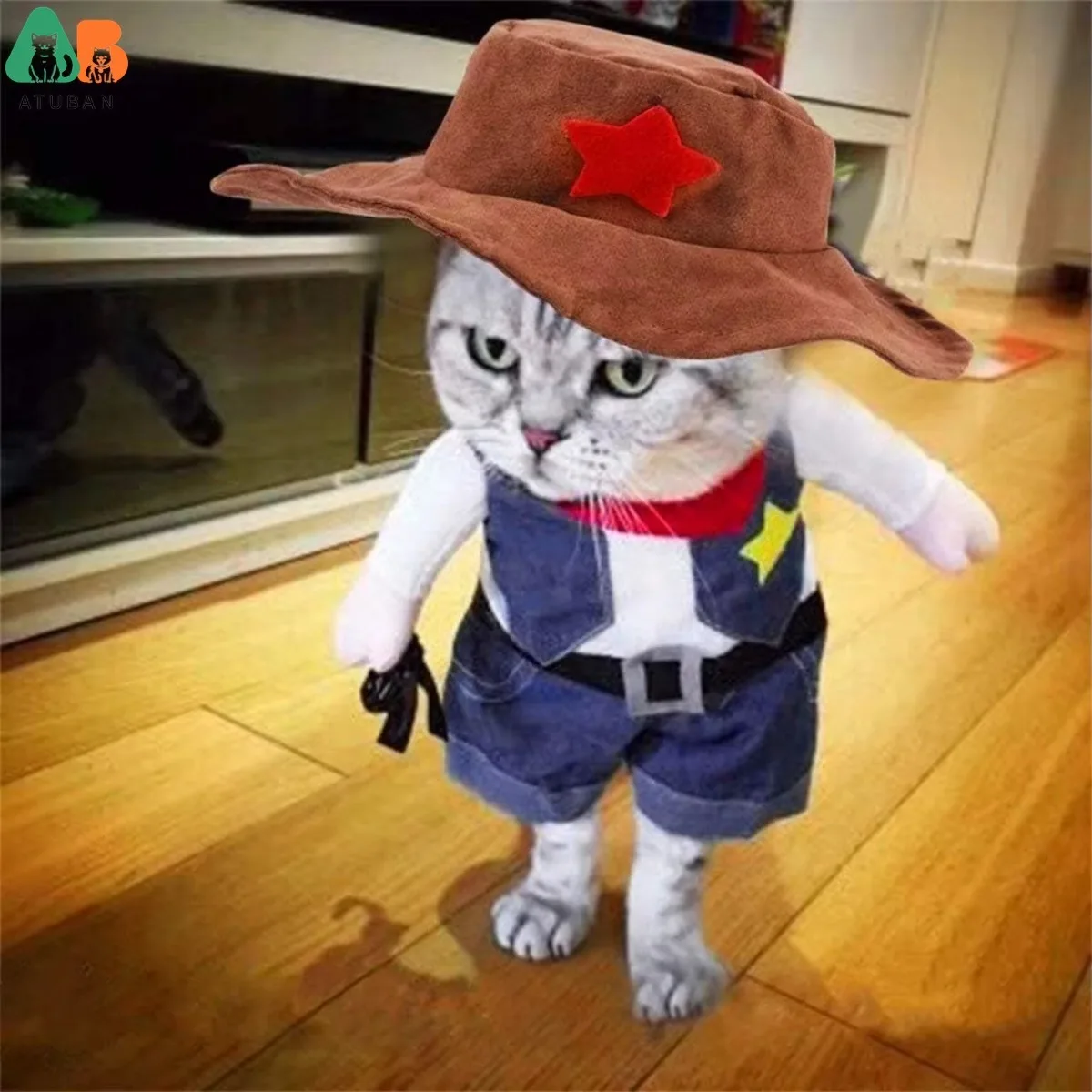 Pet Dog Cat Halloween Costumes,West Cowboy Uniform with Hat,Funny Pet Cowboy Outfit,Clothing Funny Costume for Cats & Small Dogs