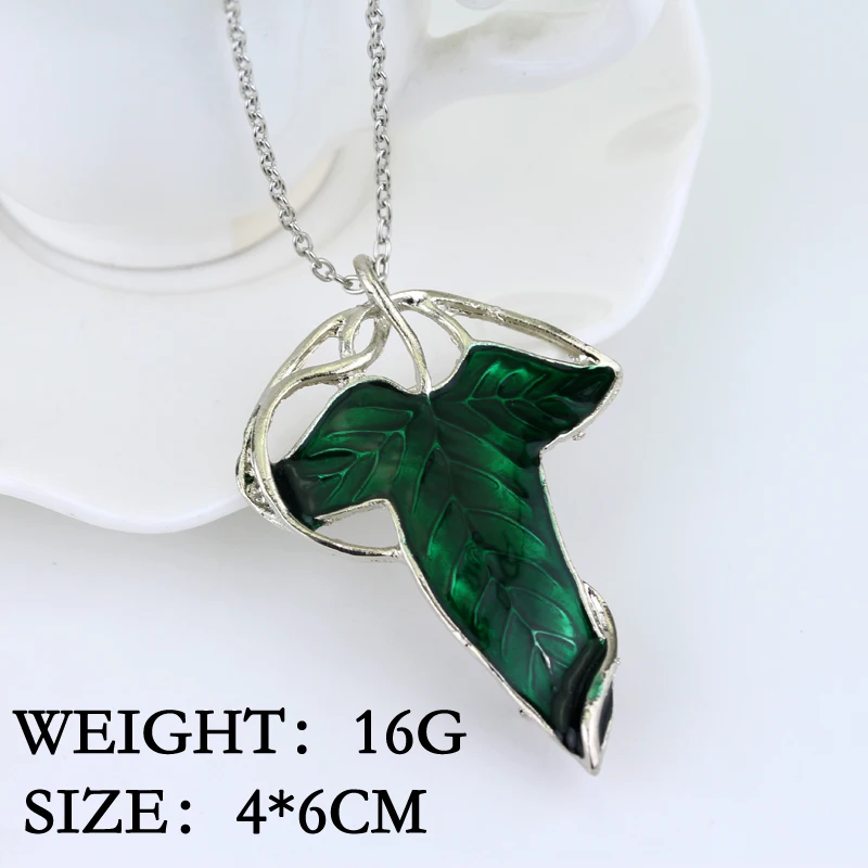 1Pcs Vintage Green Leaf Pendant Necklace The Hobbit Lord of The Rings Elven Pendant Chain Necklace Jewelry Women Gift