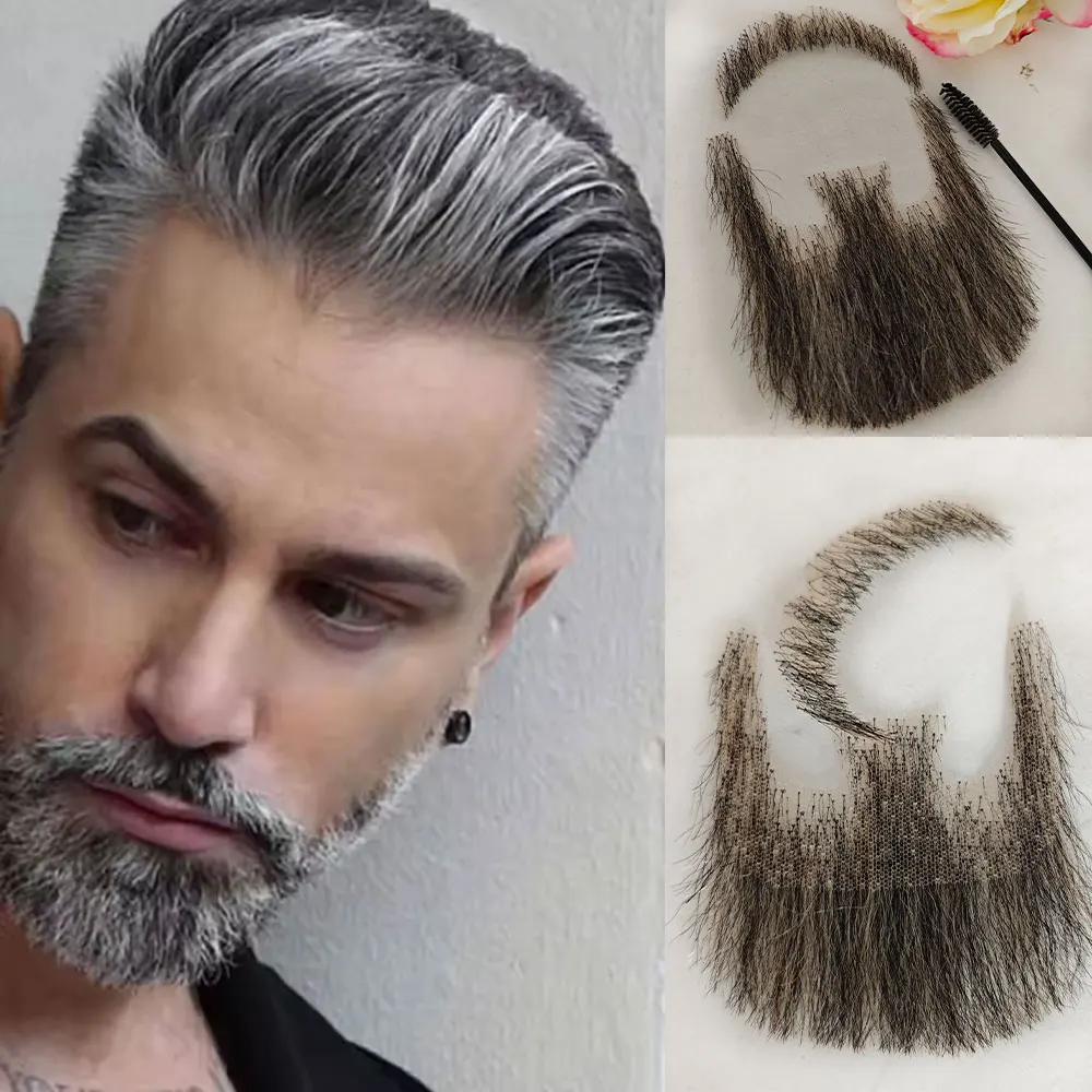 

Fake Beard Men's Lace Hair Fancy Handmade Shallow Short Invisible Lace Soft Fake Beard Mustache Party Show Cosplay Grey Color