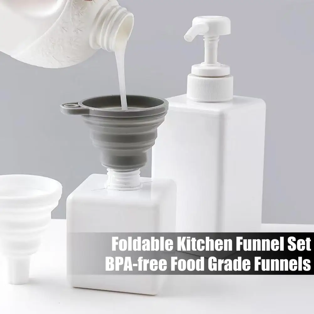 -free Food Grade Funnels Foldable Kitchen Funnel Set 3pcs Silicone Collapsible Funnels Set Food Grade Kitchen Bottle Filling