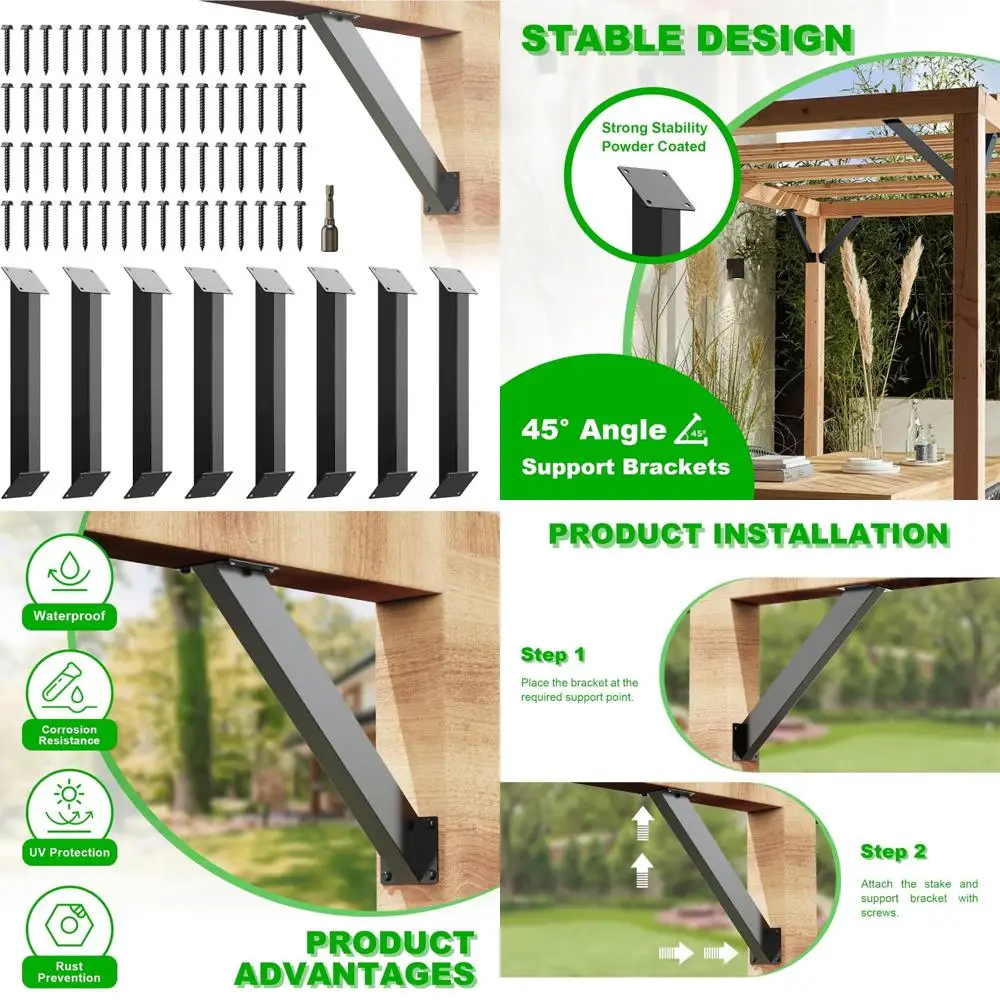 

Heavy Duty 45-Degree Wood Beam Pergola Brackets, Angle Support for Sturdy Construction and Outdoor Structures
