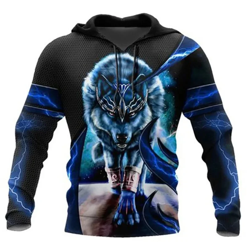 Sudadera con capucha de lobo para hombre, estilo moderno, primavera y otoño, con estampado 3D, deportiva, informal, estilo urbano, Moletom Y2k