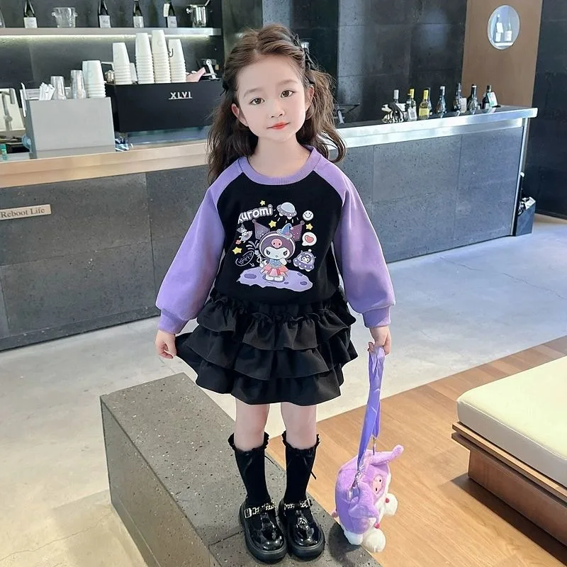 

Kawaii Kuromi Sanrio Cute Cartoon Hoodie Cake Skirt Student Sportswear Long Sleeve Shirt Jacket Student Birthday Gifts for Kids
