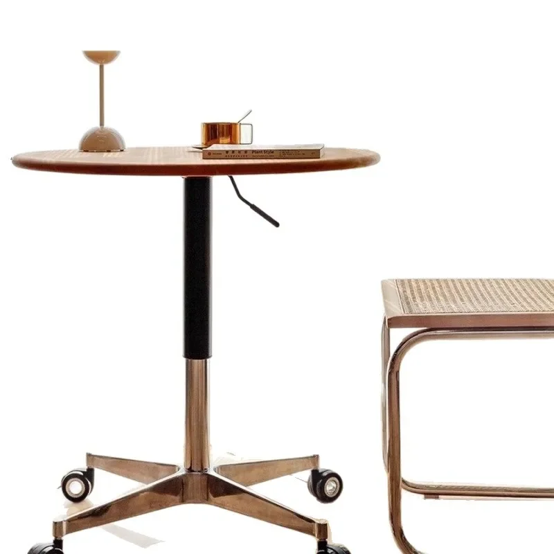 

2025 new tea table North American cherry wood Nordic style movable bedside small round table solid wood lifting coffee table