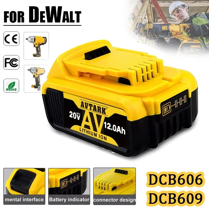 

100% brand new For Dewalt electric tool with 20V 6Ah/8Ah/12Ah lithium-ion battery replaceable DCB205 DCB201 DCB203