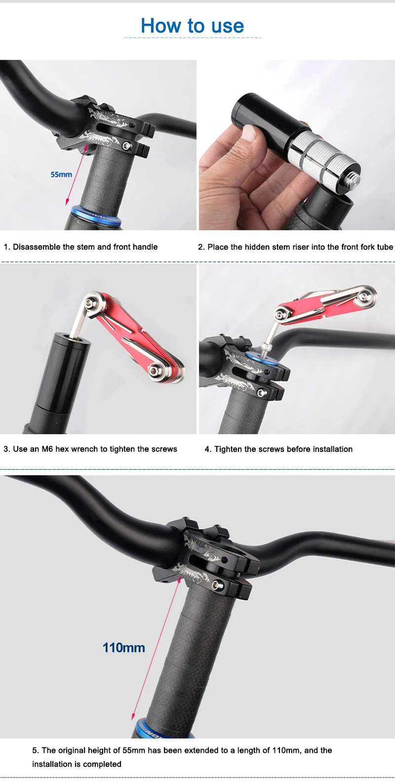 Höhenverlängerung für MTB, Rennrad, BMX, Faltrad-Lenker, Versteckter Riser aus Aluminiumlegierung, Gabelrohr-Verlängerung – Detail 11