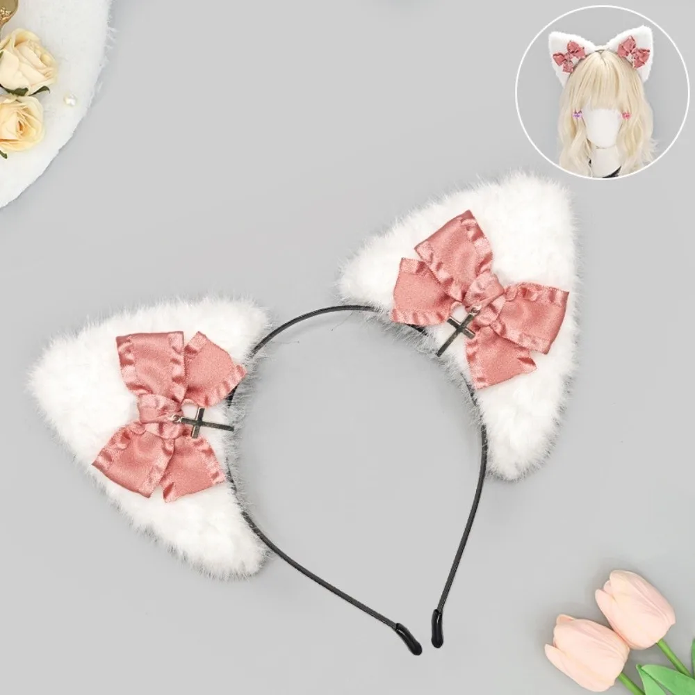 New Cross Cat Ear Headband Handmade Lolita Headwear Bowknot Simulation Animal Ears Hairband Cosplay