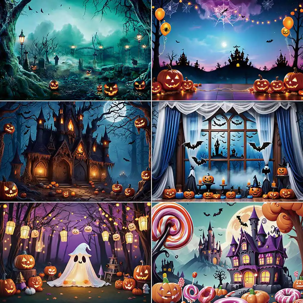 MOON.QG Halloween Castle Photography Backdrop Jack O Lantern 2025 Pumpkin Photozone Background Baby Photo Studio Photocall Props