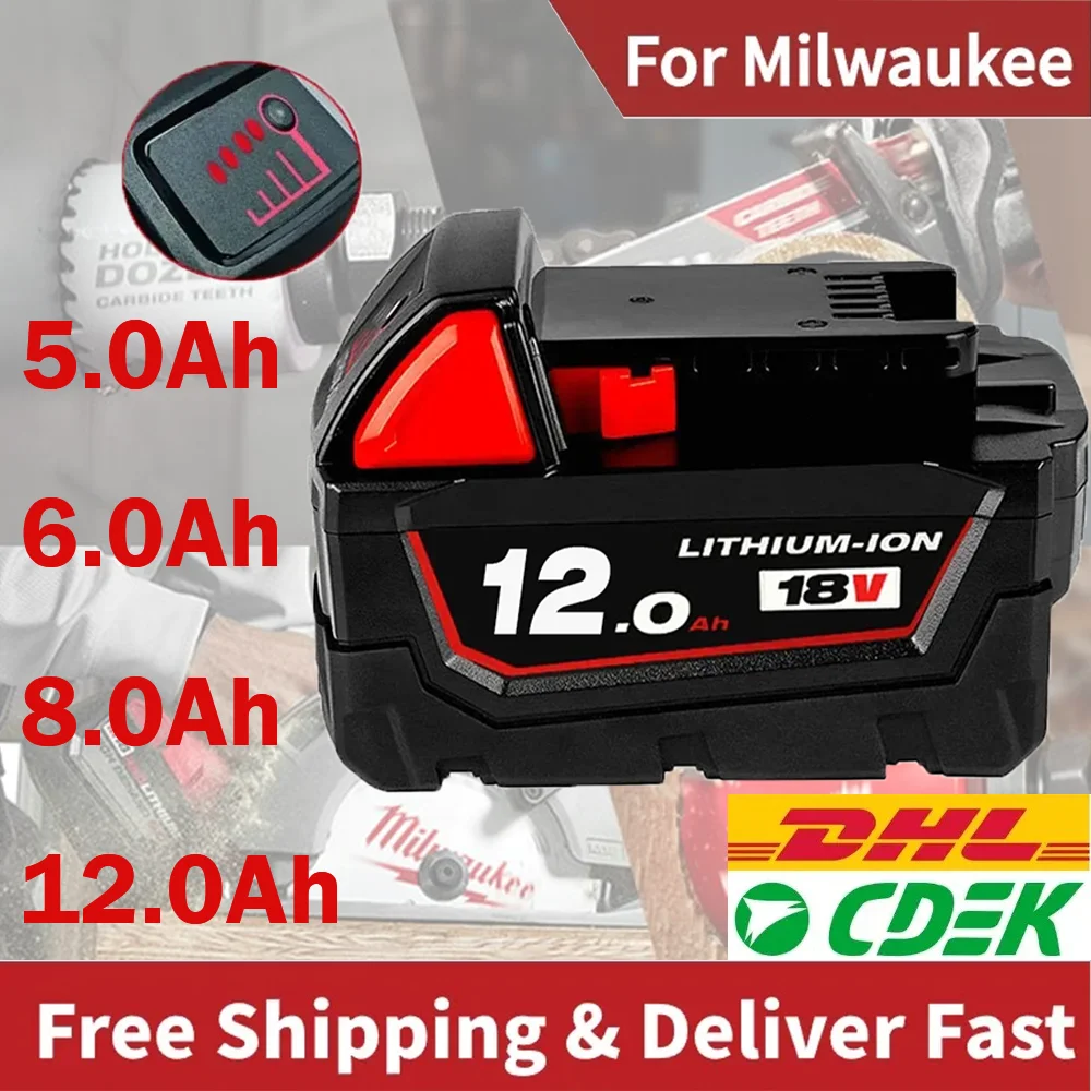 

18V 12.0Ah Replacement for Milwaukee M18 XC Lithium Battery 48-11-1860 48-11-1850 48-11-1840 48-11-1820 Rechargeable Batteries