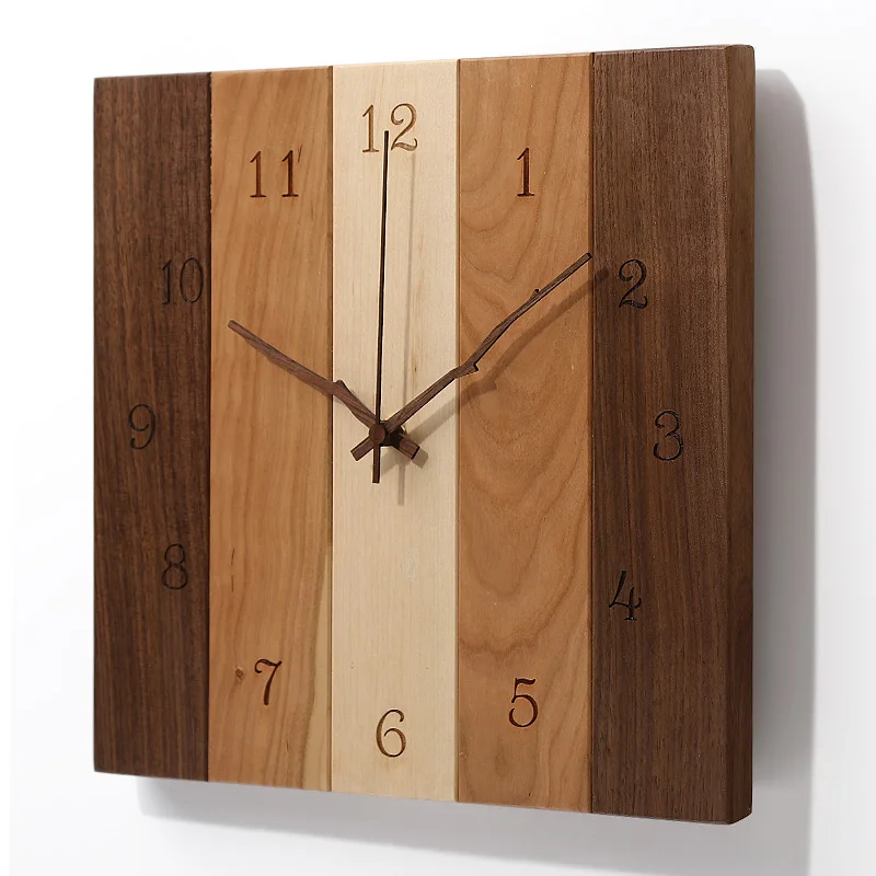 

Black walnut log wall clock creative round Nordic light luxury simple solid wood clock living room home fashion wooden clock