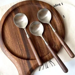 1Pcs Stainless Steel Imitation Wooden Handle Cutlery Set Dinnerware Clamp Western Tableware Dessert Soup Spoon