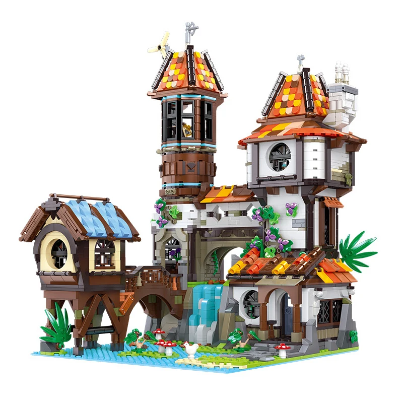 Blocs de construction d'école en bord de rivière, maison de laboratoire, modèle d'architecture MOC, château en briques, jouets pour cadeau d'anniversaire et de noël