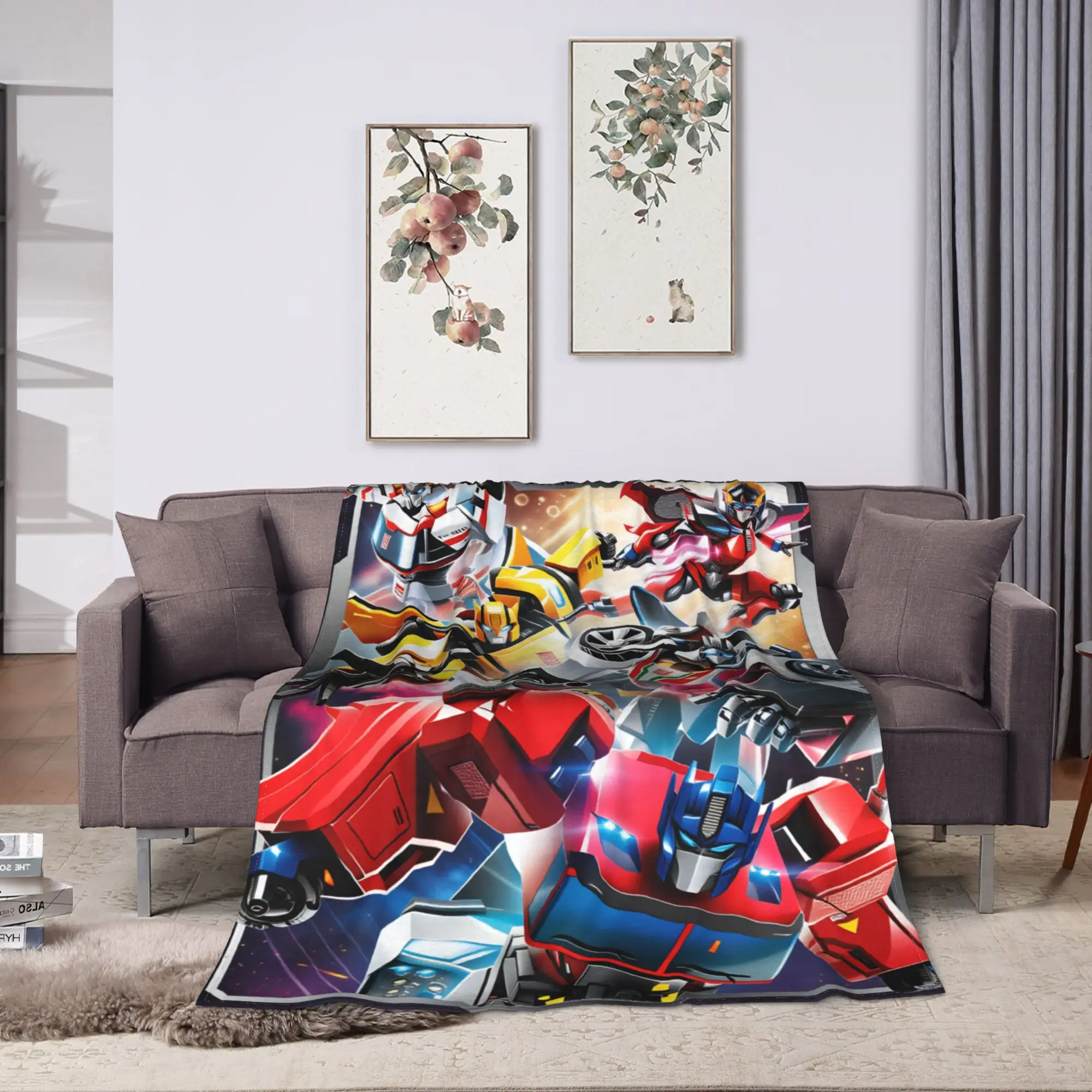 Cartoon T-Transformers Autobots Blankets Anime  Super Soft Fluffy Plush Bedding Throws For Couch Bed Flannel Bedspread Bed Cover