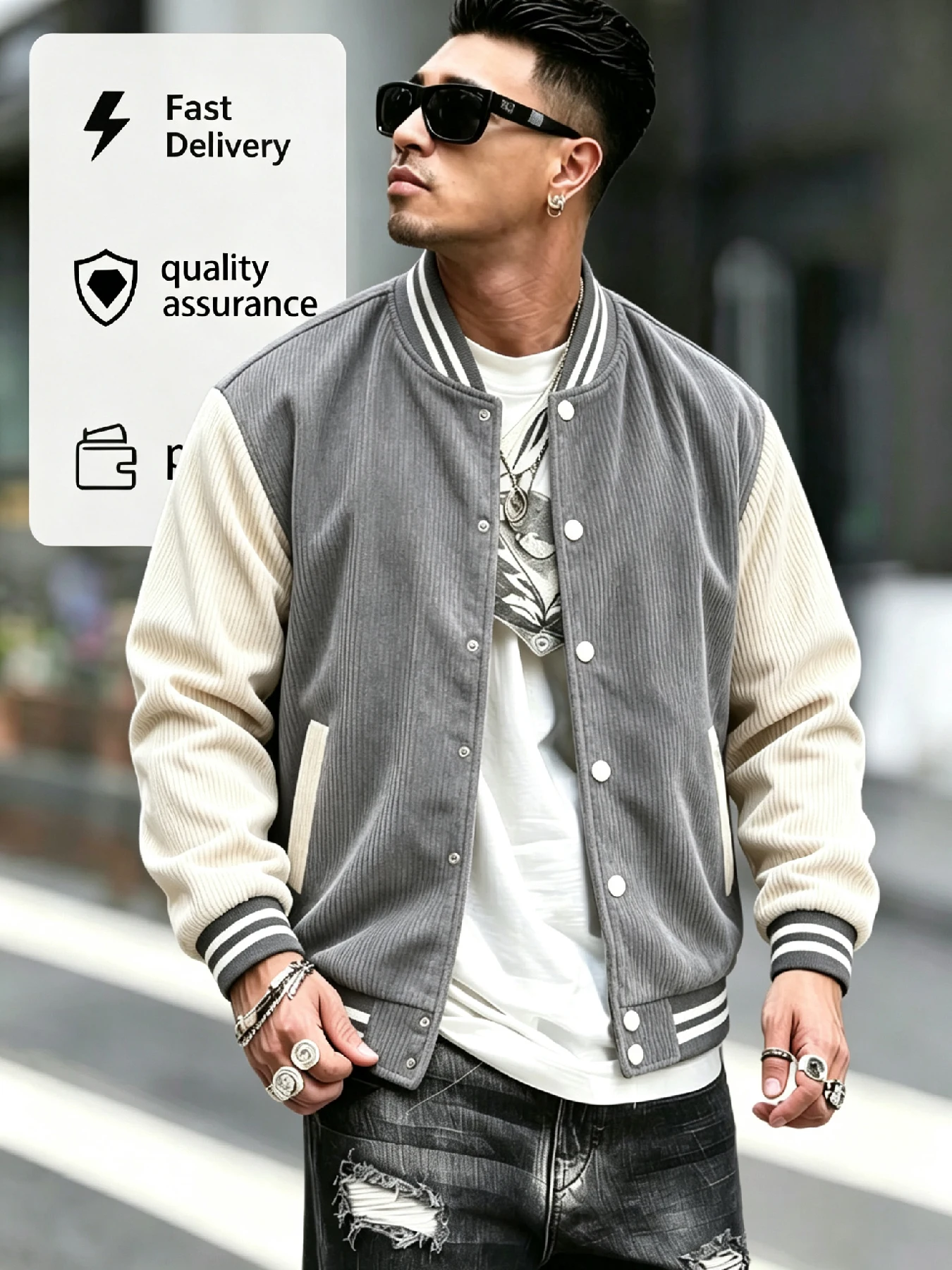 Veste de baseball en velours c - Embellish Knit avis et prix