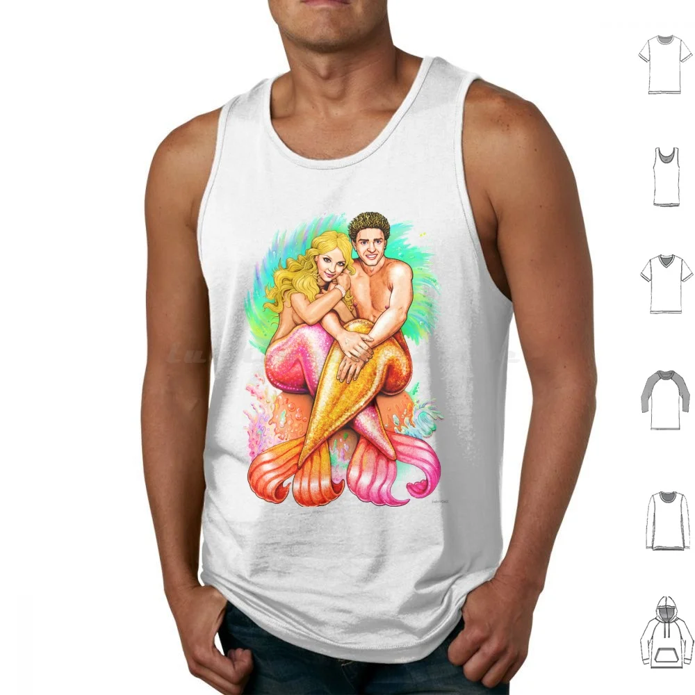 Britney & Justin Tank Tops Print Cotton Britney Justin Britney Spears Justin Timberlake Mermaid Retro 2000s Pop Nsync