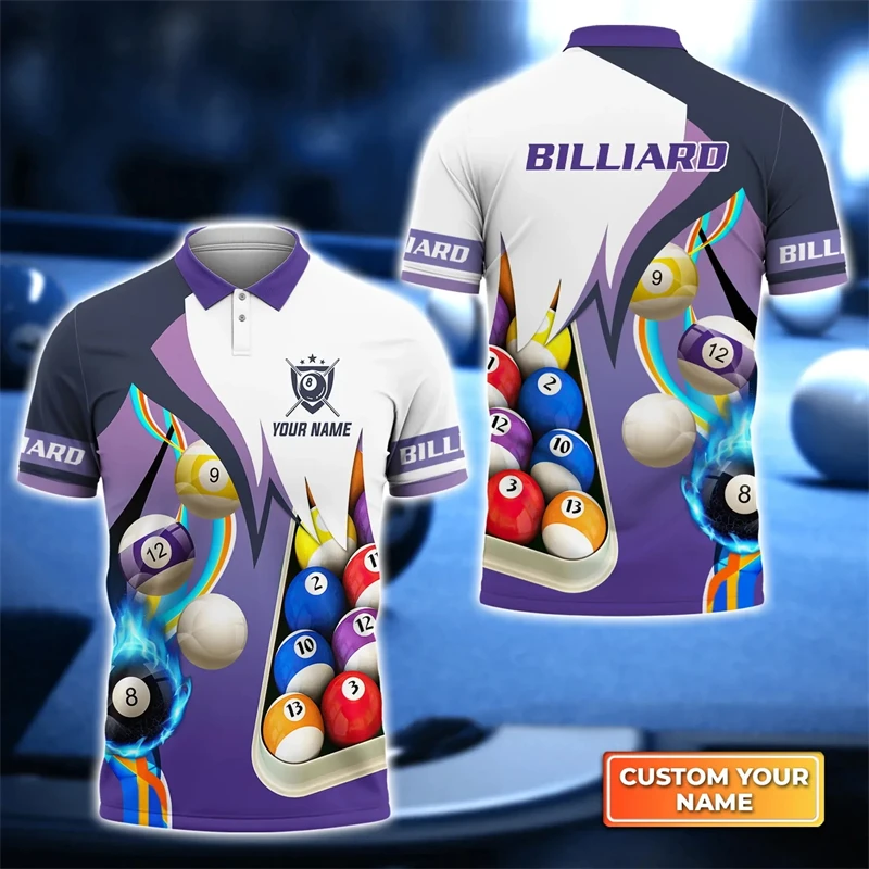 Personalized Name 3D Print Polo Man Polo Shirts Funny Billiard Sports Lapel Blouse Fashion Hip Hop Harajuku Streetwear Gift Tops