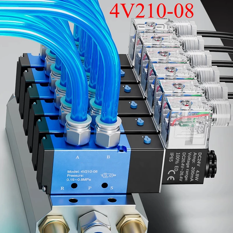 

Pneumatic 4V210-08 Solenoid Magnetic Valve Block Muffler Fitting Base Multi Way Manifold Stations 12/24V 110/220V 6mm 8mm Hose