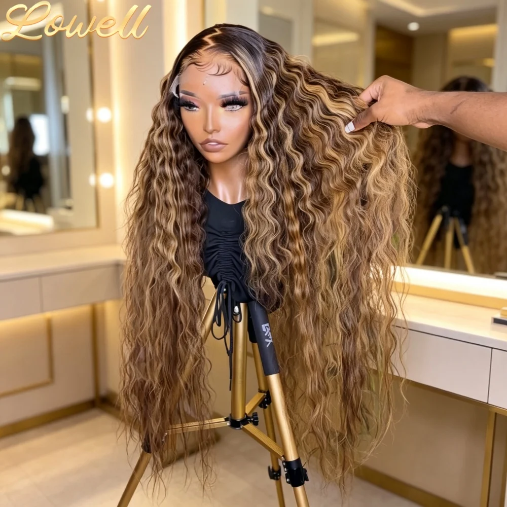 Highlight Wig Human Hair Deep Wave Frontal Wig 13x4 13x6 HD Lace Frontal Water Wave Wig Burmese Colored Hair P4/27 Curly Hairs