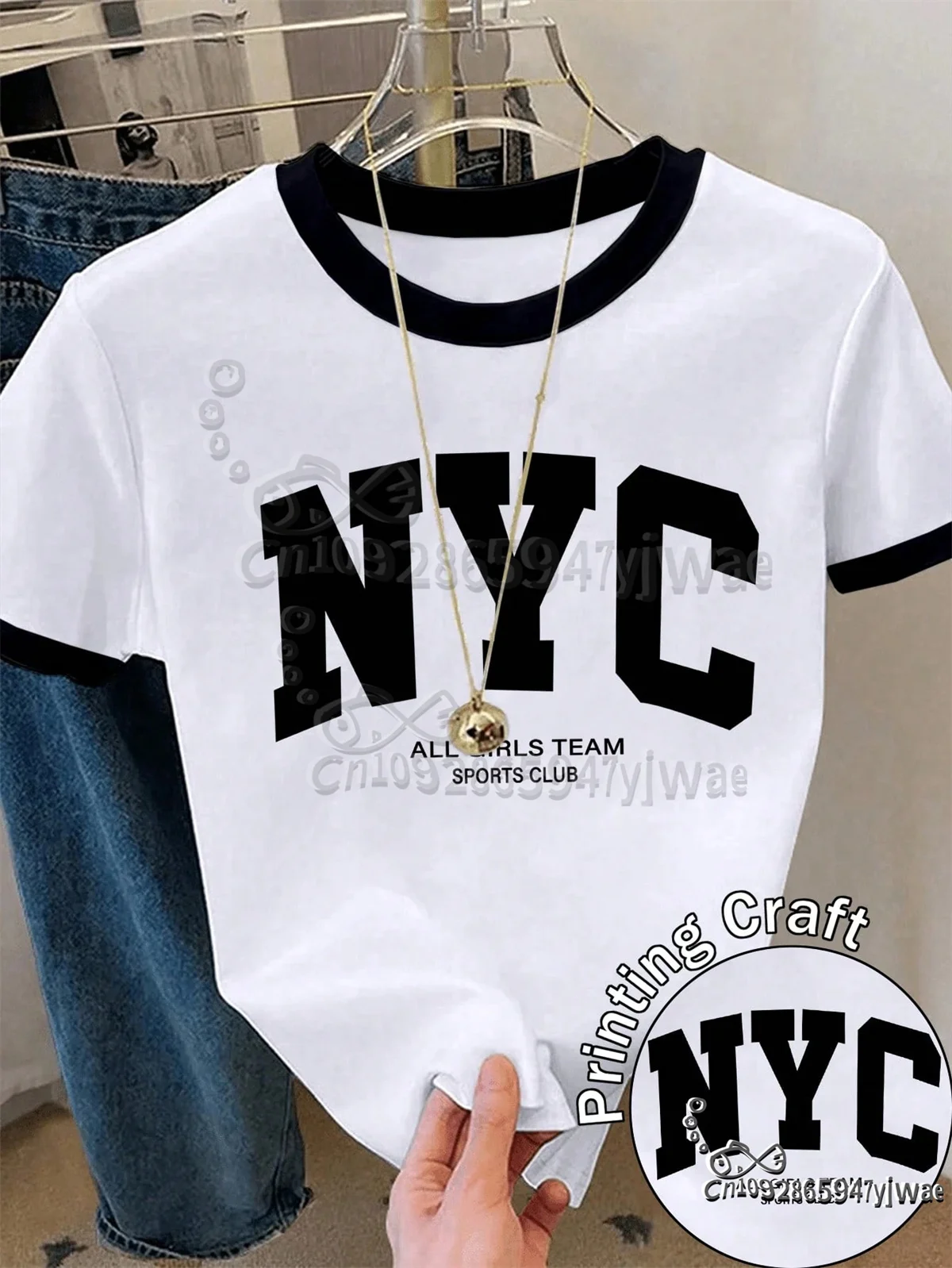 Women's Casual Daily Commute Fashion Street City Letter Print Contrast Short Sleeve T-shirt O-Neck Comfortable Top Y2K T-shirt
