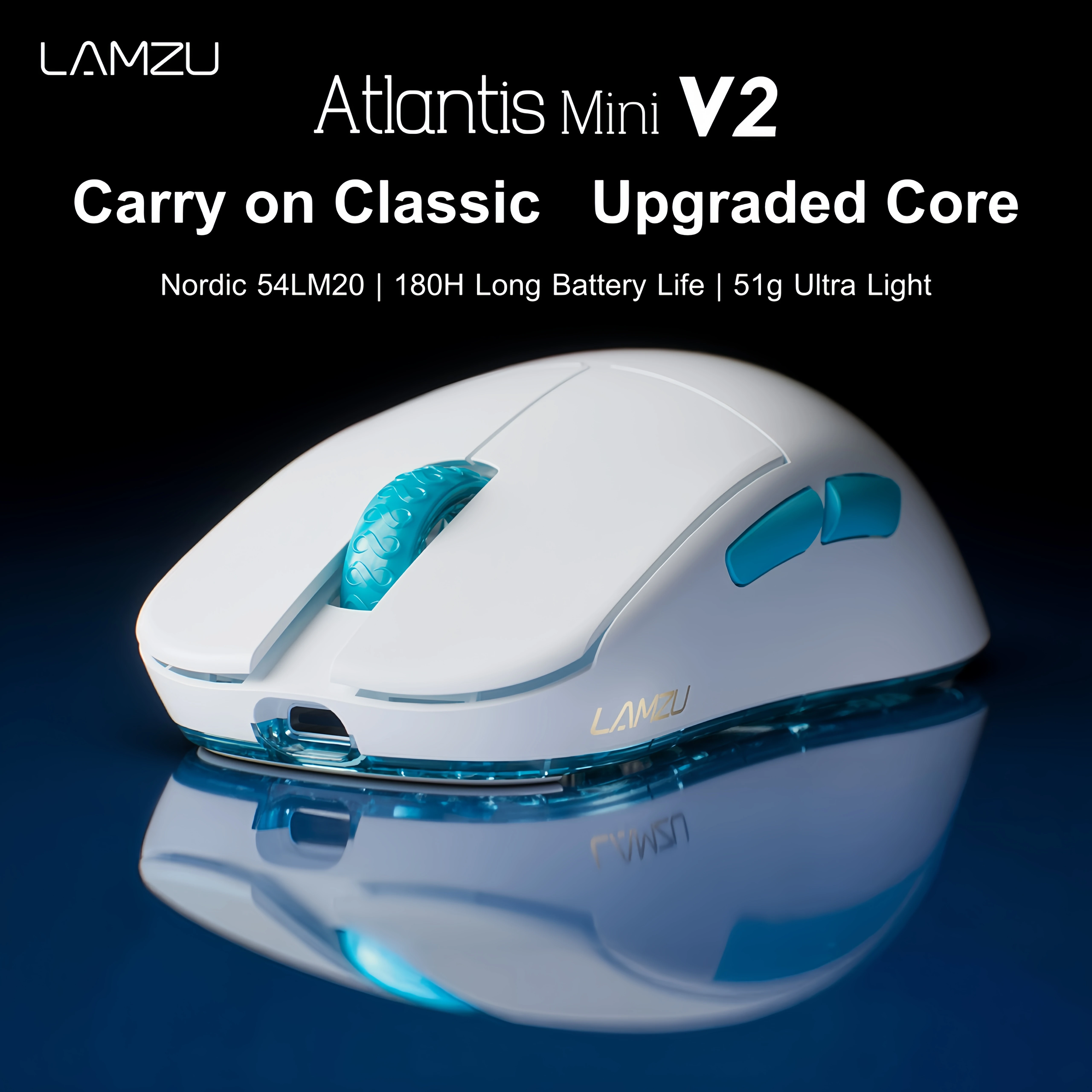 LAMZU Atlantis Mini V2 Wireless Gaming Mouse PAW NEXT I Nordic 54LM20 50000DPI 51g Ultra Light FPS Gaming Mouse for PC Gamers