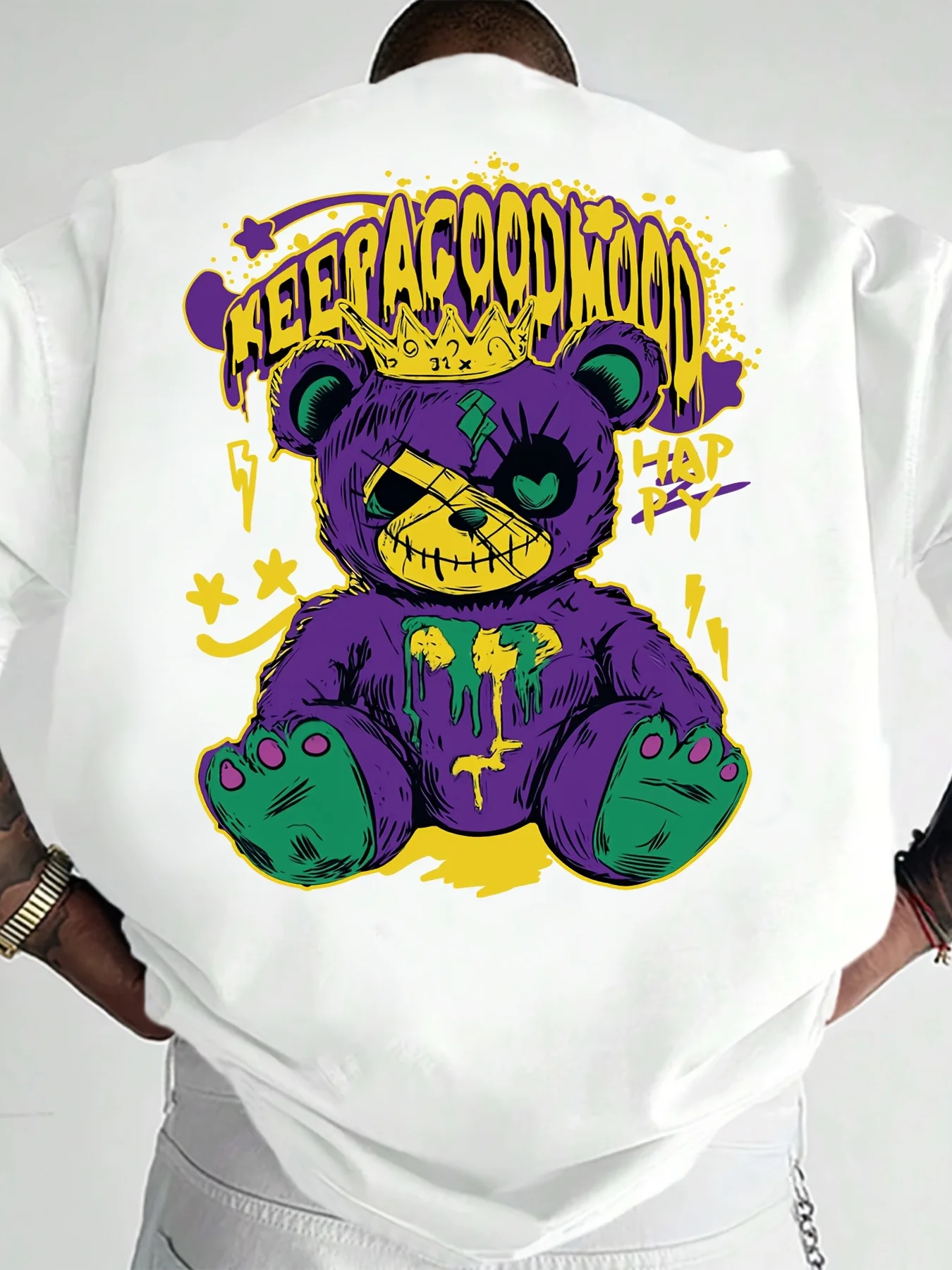 

Fashionable new men's personalized graffiti print, comfortable and breathable round neck T-shirt, outdoor street top