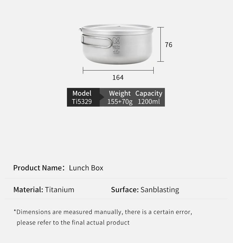 KEITH Titan-Lunchbox mit Deckel, 800/1000/1200ml Ultraleichtes Kochgeschirr mit Klappgriff für Instantnudeln, Wandern & Backpacking – Detail 9