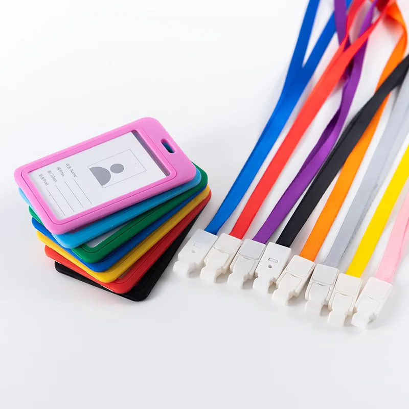 Цветной держатель для удостоверений личности, ремешок, держатели для бейджей, идентификационный рукав, двойной прозрачный бизнес-выставка, школьный ремешок, подвесной на шею Цветной держатель для удостоверений личности, ремешок, держатели для бейджей, идентификационный рукав, двойной прозрачный бизнес-выставка, школьный ремешок, подвесной на шею