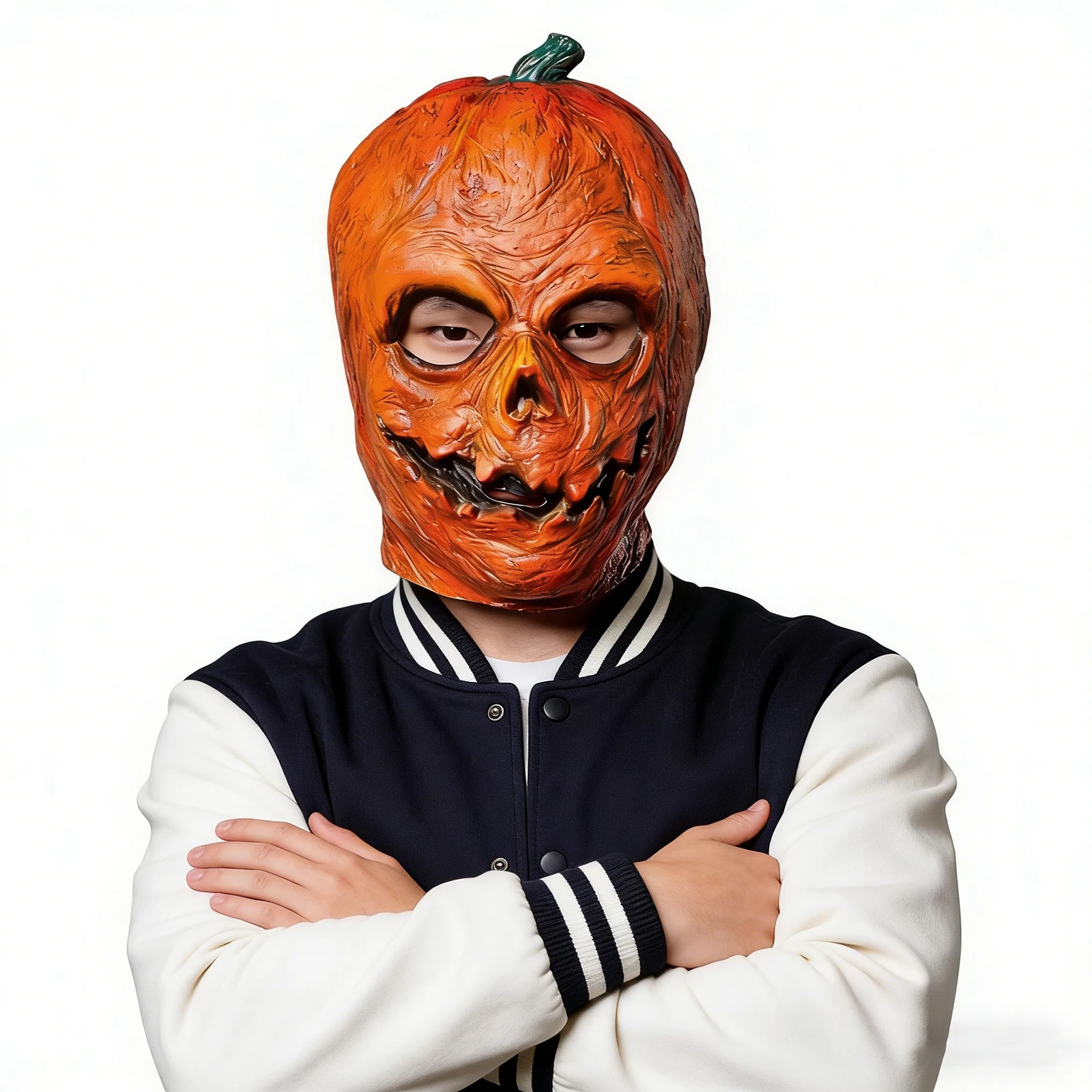 1Pc Latex Pumpkin Head Mask Creepy Smiling Face Textured Skin Unisex Halloween Cosplay Prop
