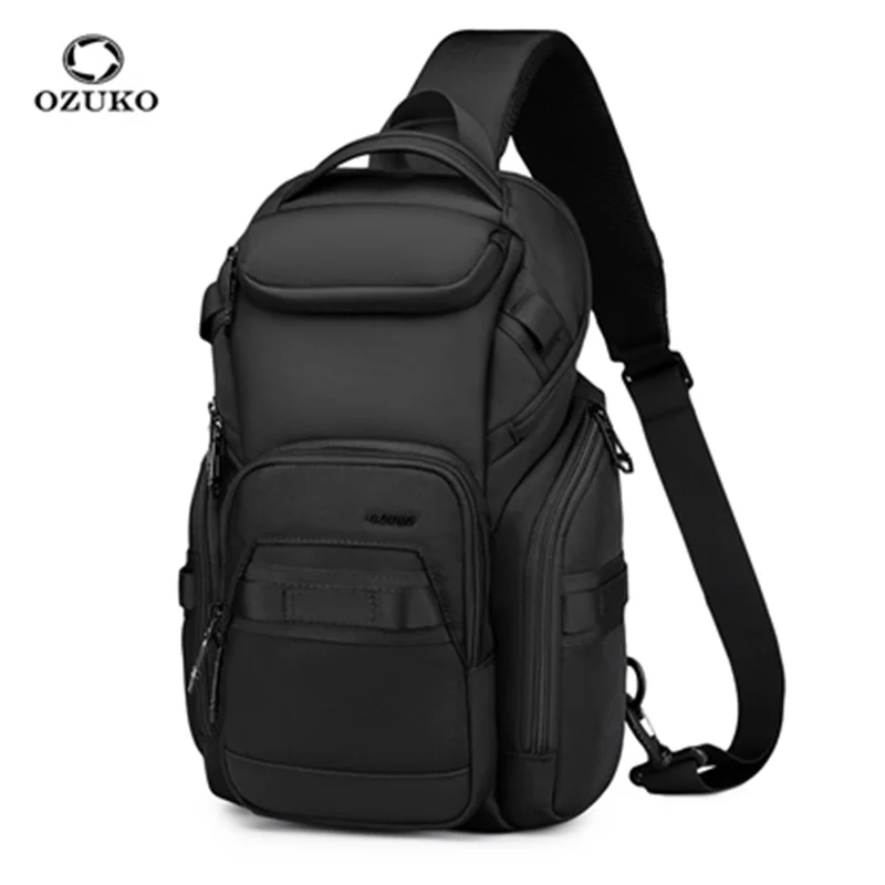 OZUKO Business Commuter Men's Chest Bag Fashion Multi-functional Shoulder Bag Lightweight Travel Waterproof Crossbody Bag