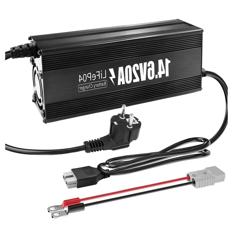 ABGN High Power 12V 20A Lithium Battery Charger, 14.6V Lifepo4, Premium Aluminum Housing-0V Activation EU Plug