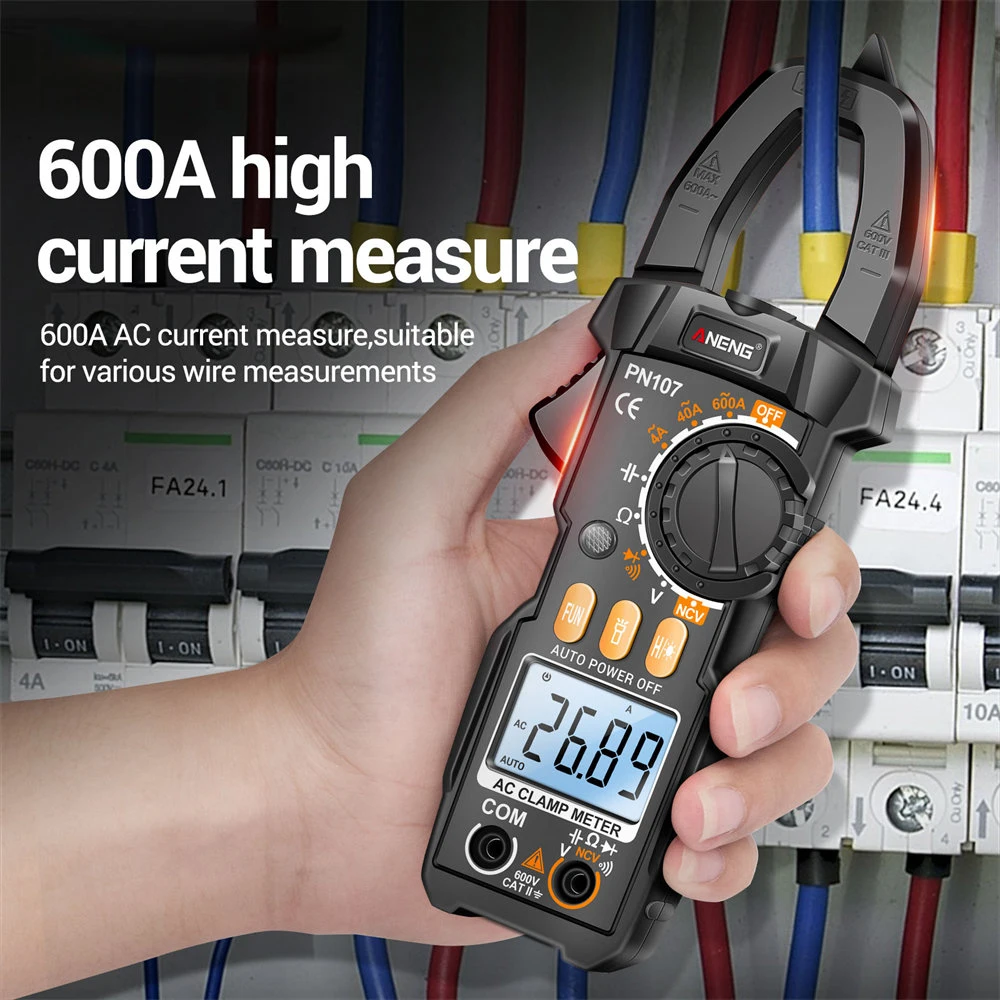 PN107 4000Counts Digital Clamp Meter Multimeter 600A AC Current Tester Voltmeter Ammeter NCV Diode Professional Electrician Tool