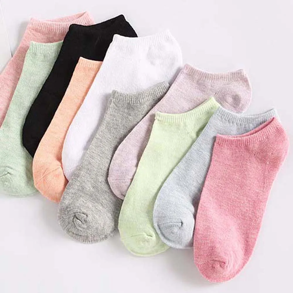 

10 пар хлопковых женских коротких носков, комплект чулочно-носочных изделий, впитывающих пот, однотонные носки-лодочки, противоскользящие женские носки разных цветов
