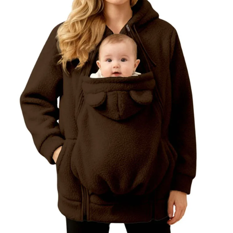 Maternity Fleece Hoodies Baby Wearing Mother Warm Winter Plush Clothes New Women Kangaroo Design Big Pockets Sweatshirts