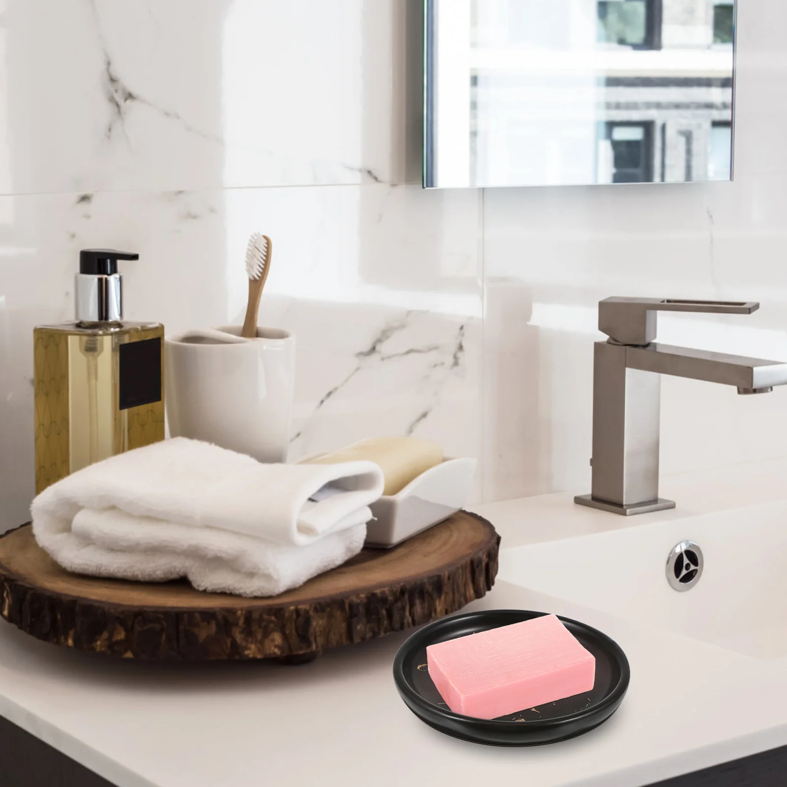 

Bathroom Hand Soap Dish Nordic Style Ceramic Tray Shower Holder Marble Pattern Ventilated Design Kitchen Sink Ceramic Soap Tray