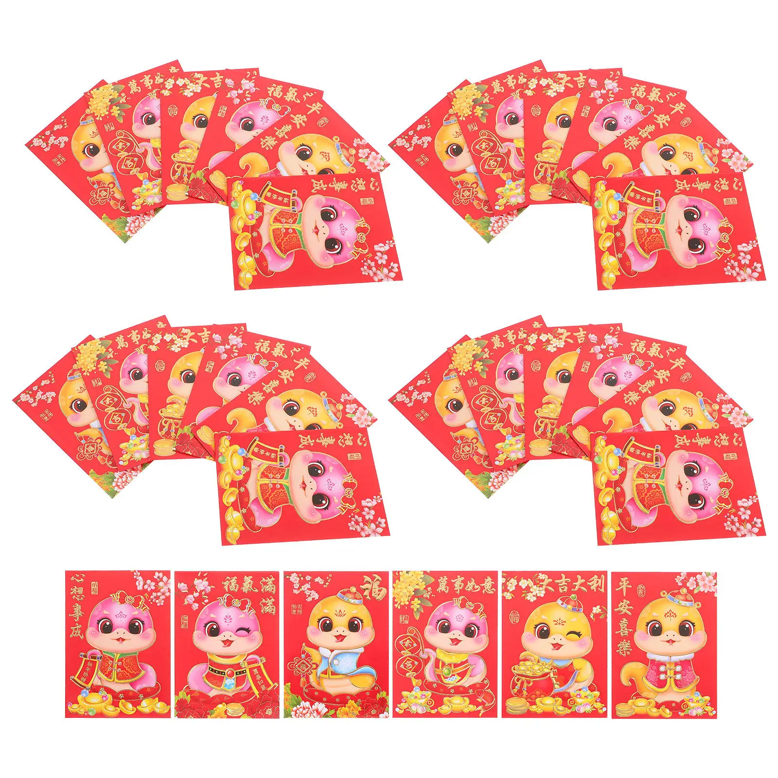 

60Pcs Cartoon Red Envelopes Snake Year 2025 Chinese New Year Creative Pattern Paper Red Packets Spring Festival Money Bag
